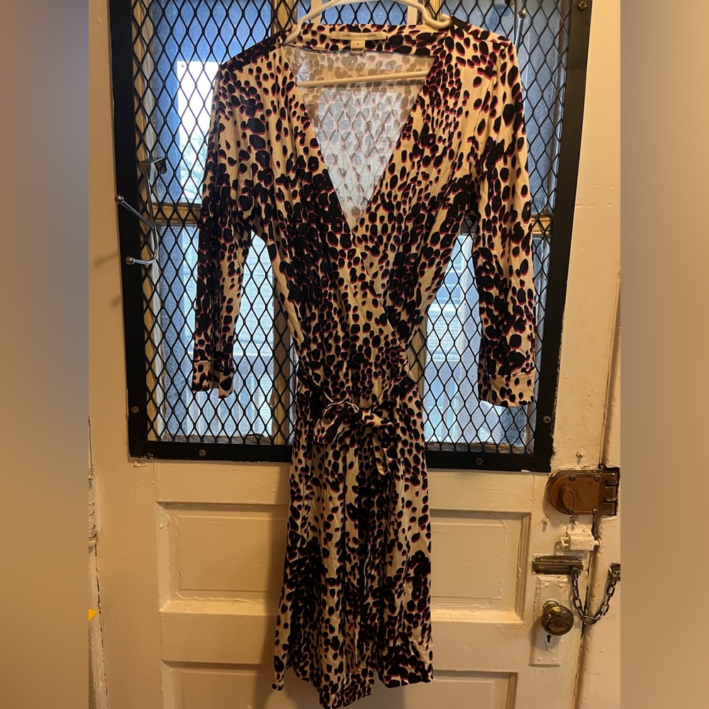 Diane Von Furstenberg Leopard Print Dress - Black and Cream